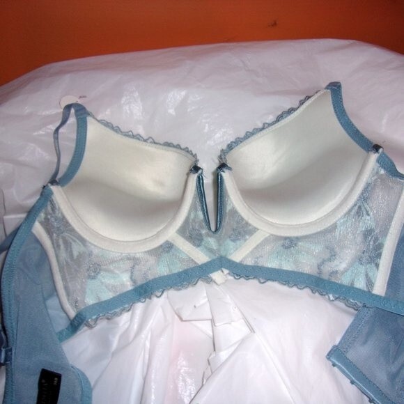 Youmita Blue Floral Longline Plunge 36B Bra NWT - Picture 7 of 9